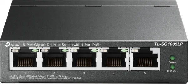 TP-Link switch TL-SG1005LP (5xGbE, 4xPoE+, 40W, fanless)