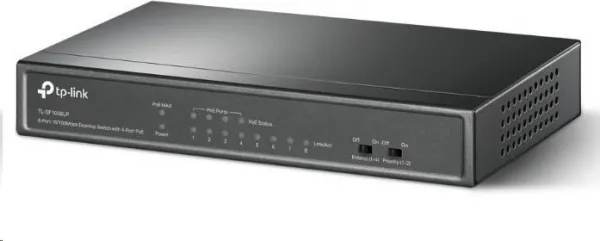 TP-Link switch TL-SF1008LP (8x100Mb/s, 4xPoE, 41W, fanless)