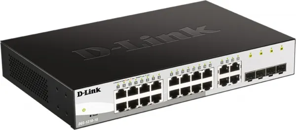 D-Link DGS-1210-16 20-portový gigabitový inteligentný prepínač, 16x GbE, 4x RJ45/SFP, bez ventilátora