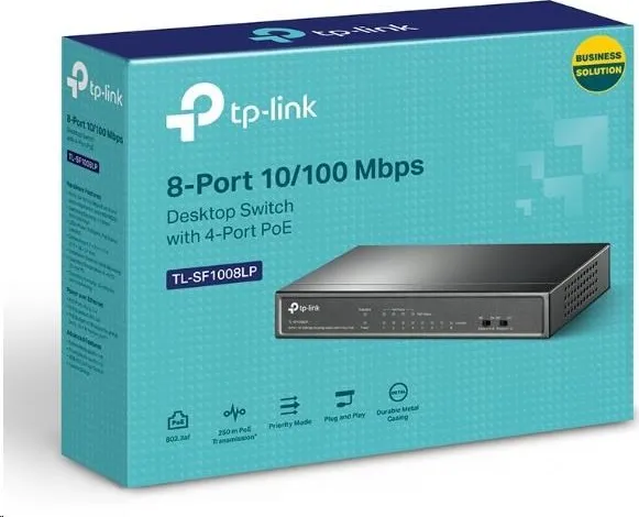 TP-Link switch TL-SF1008LP (8x100Mb/s, 4xPoE, 41W, fanless)