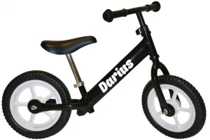 myRunbike Moje odrážadlo s menom - čierne s bielymi kolesami