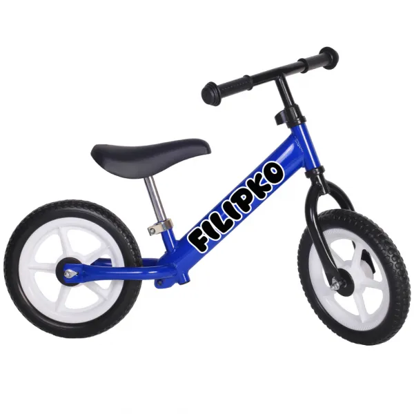 myRunbike Moje odrážadlo s menom - modré s bielymi kolesami