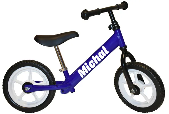 myRunbike Moje odrážadlo s menom - modré s bielymi kolesami