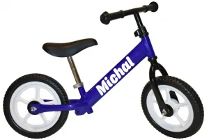 myRunbike Moje odrážadlo s menom - modré s bielymi kolesami