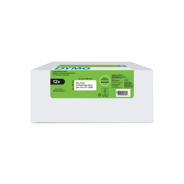 Dymo papierové štítky 54mm x 25mm, biele, pre spiatočnú adresu, 12 x 500 ks, 2177563 2177563
