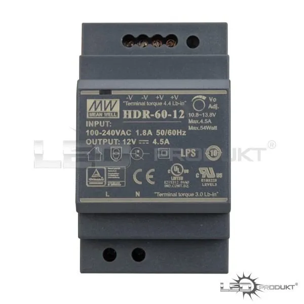 MEAN-WELL LED napájací zdroj HDR 54W, 12V na DIN lištu MW