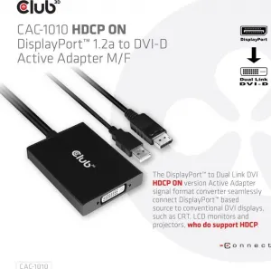 Club 3D Club3D Aktívny adaptér DisplayPort na Dual Link DVI-D, napájanie USB, 60 cm, HDCP ON