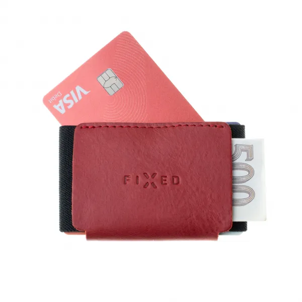 Kožená peňaženka FIXED Tiny Wallet for AirTag z pravej hovädzej kože, (červená) FIXWAT-STN2-RD