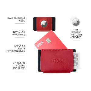 Kožená peňaženka FIXED Tiny Wallet for AirTag z pravej hovädzej kože, (červená) FIXWAT-STN2-RD