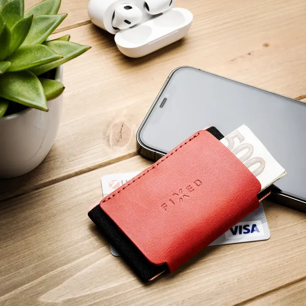 Kožená peňaženka FIXED Tiny Wallet for AirTag z pravej hovädzej kože, (červená) FIXWAT-STN2-RD