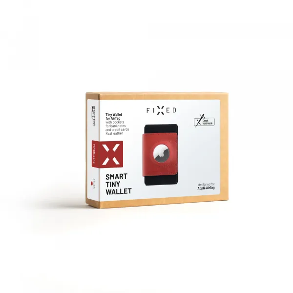 Kožená peňaženka FIXED Tiny Wallet for AirTag z pravej hovädzej kože, (červená) FIXWAT-STN2-RD