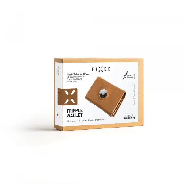 Kožená peňaženka FIXED Tripple Wallet for AirTag z pravej hovädzej kože, (hnedá) FIXWAT-TR2-BRW
