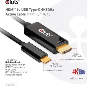 Club3D aktívny kábel HDMI na USB-C, 4K60Hz, 1.8m, M/M