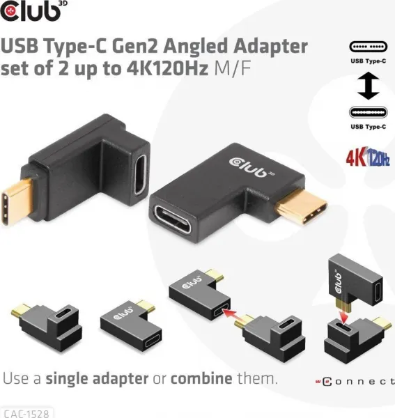 Club3D USB-C Gen2 uhlový adaptér sada 2, 4K120Hz (M/F)