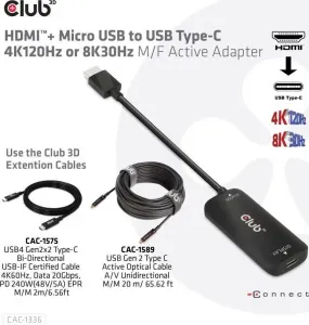 Club 3D Club3D Adaptér HDMI + Micro USB na USB-C 4K120Hz/8K30Hz, Active Adapter M/F