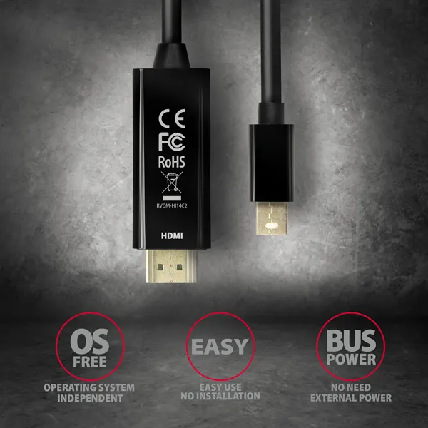 AXAGON RVDM-HI14C2, Mini DisplayPort -> HDMI 1.4 redukcie / kábel 1.8 m, 4K/30Hz