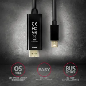 AXAGON RVDM-HI14C2, Mini DisplayPort -> HDMI 1.4 redukcie / kábel 1.8 m, 4K/30Hz