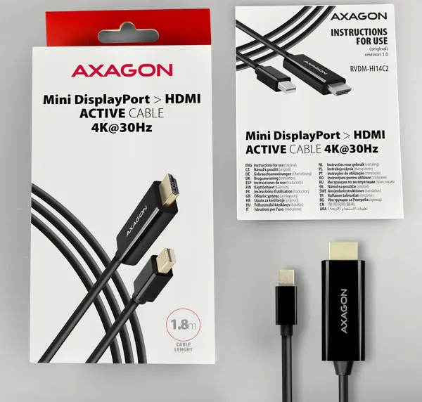 AXAGON RVDM-HI14C2, Mini DisplayPort -> HDMI 1.4 redukcie / kábel 1.8 m, 4K/30Hz