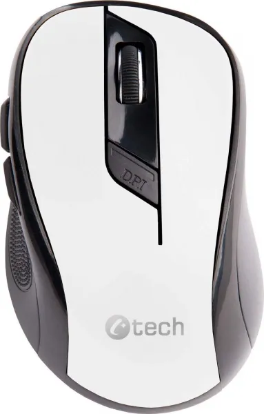 Myš C-TECH WLM-02, černo-bílá, bezdrátová, 1600DPI, 6 tlačítek, USB nano receiver