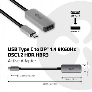 Club 3D Club3D Aktívny adaptér USB-C na DisplayPort 1.4, 8K60Hz DSC1.2 HDR HBR3