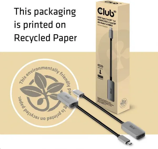 Club 3D Club3D Aktívny adaptér USB-C na DisplayPort 1.4, 8K60Hz DSC1.2 HDR HBR3