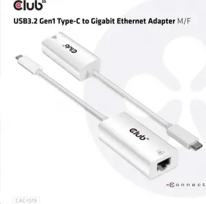 Club 3D Aktívny USB adaptér Club3D 3.2 Typ C na LAN (Gigabit Ethernet - 1Gb), 20 cm