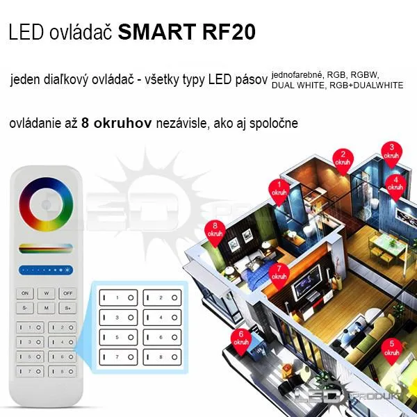 LEDprodukt SMART ovládač RF20  8 okruhov - 2,4GHz