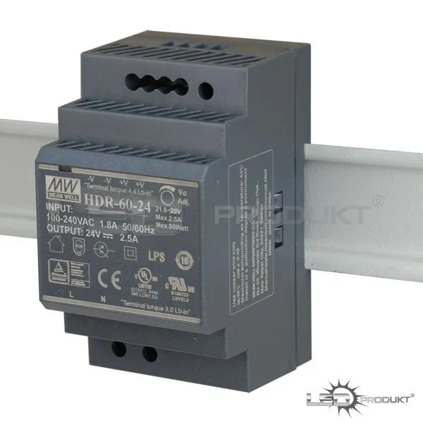 LED napájací zdroj HDR 60W, 24V na DIN lištu MEAN-WELL