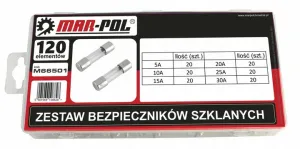Sklenené trubičkové poistky 120 dielna sada