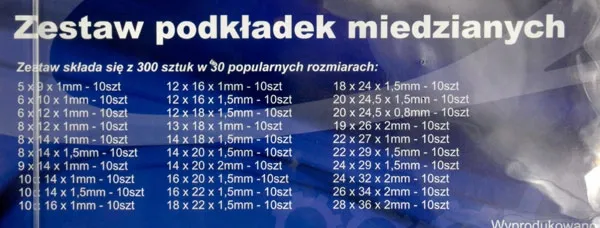 Geko Podložky medené ploché, rôzne priemery, sada 300 kusov