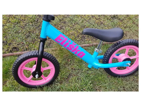 myRunbike Moje odrážadlo s menom - tyrkysové s ružovými kolesami
