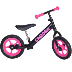 myRunbike Moje odrážadlo s menom - čierne s ružovými kolesami