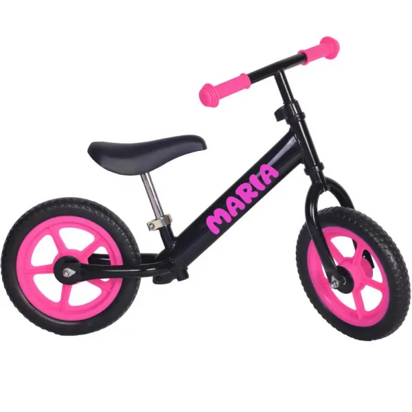 myRunbike Moje odrážadlo s menom - čierne s ružovými kolesami