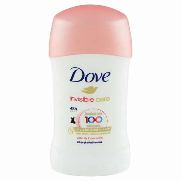 Dove Invisible Care Antiperspirant tuhý antiperspirant proti bielym škvrnám bez alkoholu Water Lily & Rose 40 ml
