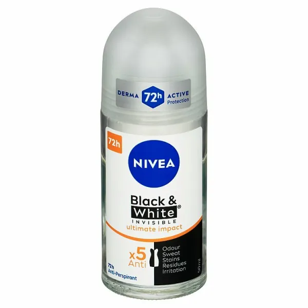 Nivea Invisible Black & White Ultimate Impact guličkový antiperspirant pre ženy 50 ml