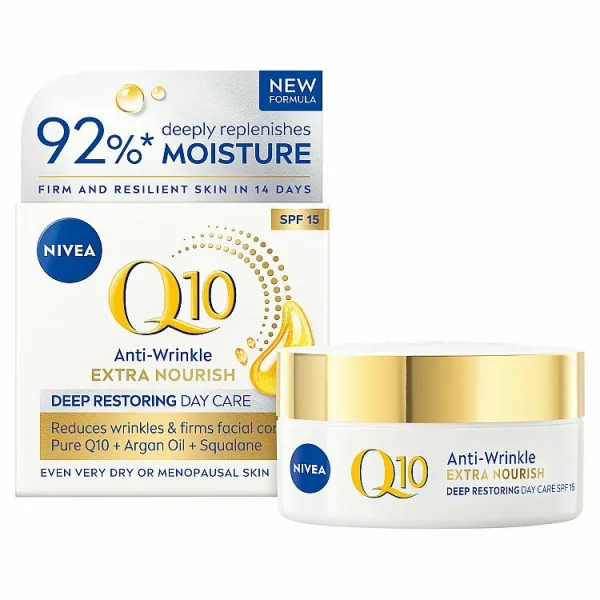 Nivea Q10 Extra Nourish Anti-Wrinkle výživný denný krém proti vráskam OF 15 50 ml