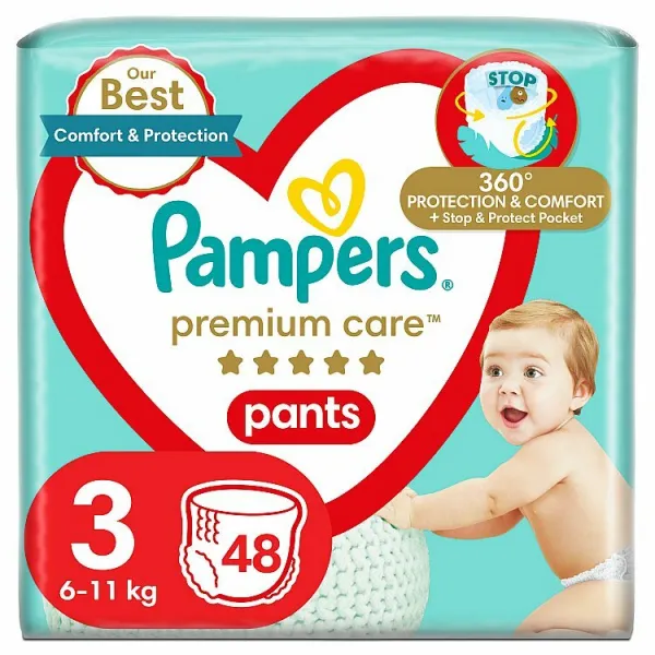 Pampers Premium Care Plienkové Nohavičky Veľkosť 3, 48 Plienok, 6kg-11kg