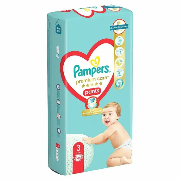 Pampers Premium Care Plienkové Nohavičky Veľkosť 3, 48 Plienok, 6kg-11kg