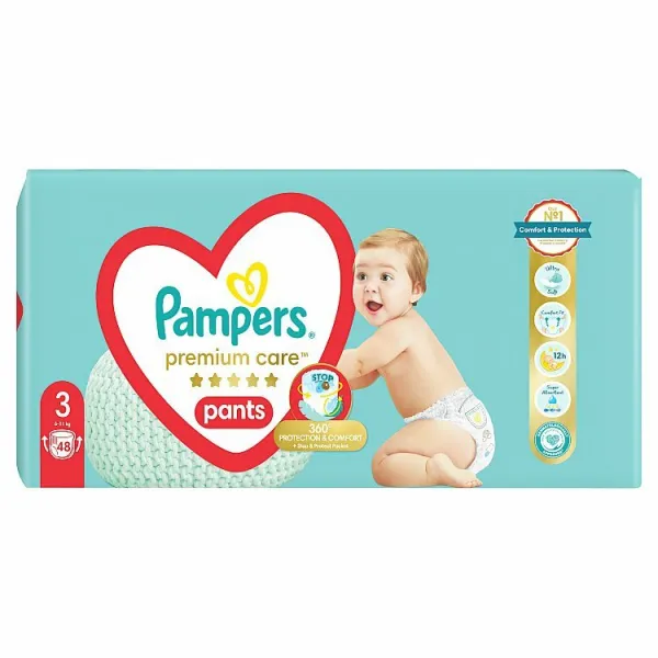 Pampers Premium Care Plienkové Nohavičky Veľkosť 3, 48 Plienok, 6kg-11kg