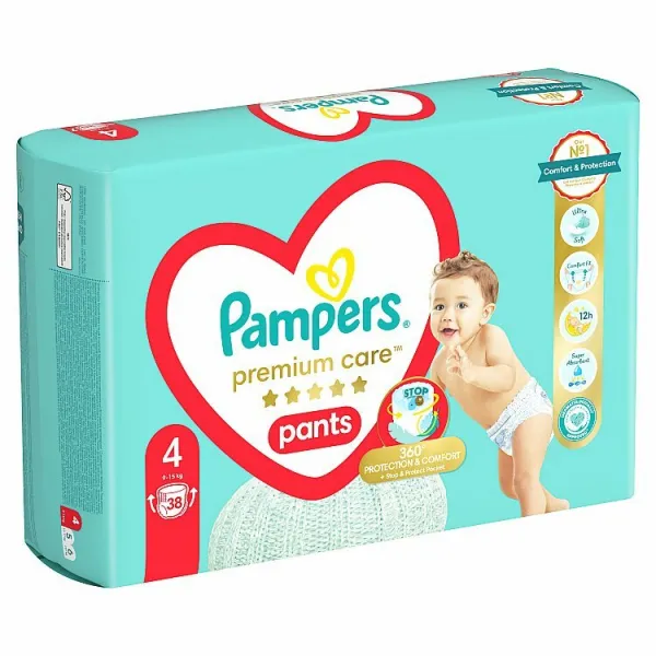 Pampers Premium Care Plienkové Nohavičky Veľkosť 4, 38 Plienok, 9kg-15kg