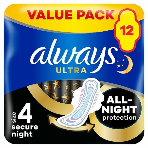 Always Ultra Hygienické Vložky Secure Night (veľkosť 4) S Krídelkami 12Ks