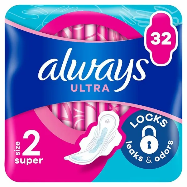 Always Ultra Deň Hygienické Vložky Long (Veľkosť 2) Krídelká 32 ks