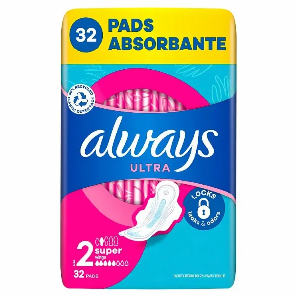 Always Ultra Deň Hygienické Vložky Long (Veľkosť 2) Krídelká 32 ks