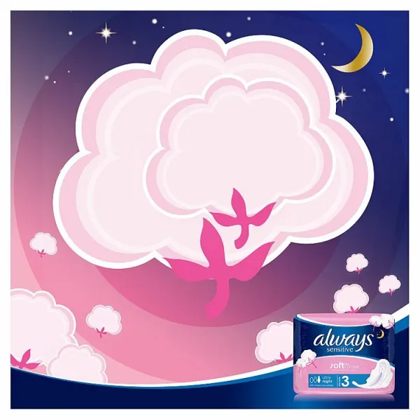 Always Platinum Secure Night Menštruačné Vložky s Krídelkami, 14 ks
