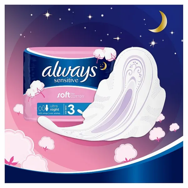 Always Platinum Secure Night Menštruačné Vložky s Krídelkami, 14 ks