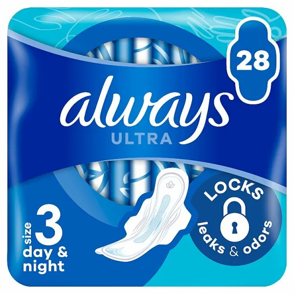Always Ultra  Hygienické Vložky Deň a noc (Veľkosť 3) Krídelká 28 ks