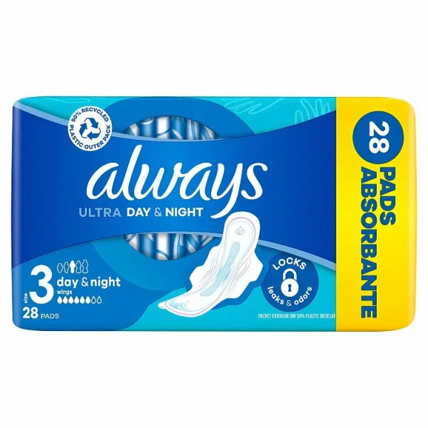 Always Ultra  Hygienické Vložky Deň a noc (Veľkosť 3) Krídelká 28 ks