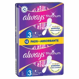 Always Platinum Day and Night Menštruačné Vložky s Krídelkami, 12 ks