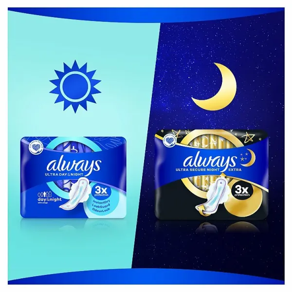 Always Ultra  Hygienické Vložky Deň a noc (Veľkosť 3) Krídelká 14 ks