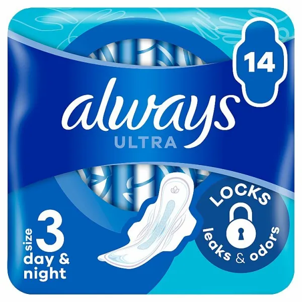 Always Ultra  Hygienické Vložky Deň a noc (Veľkosť 3) Krídelká 14 ks